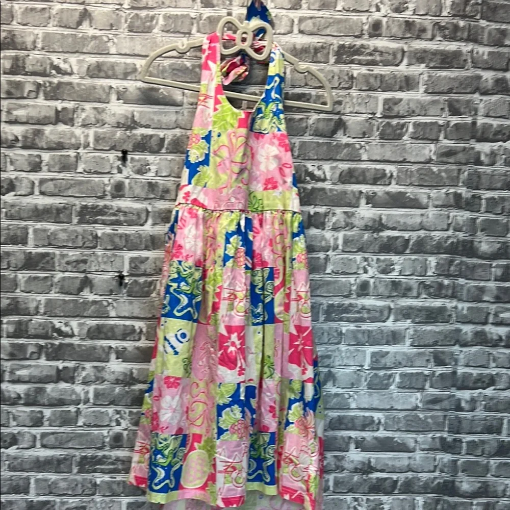 Girls Colorful Sleeveless halter Dress with Tropical‎ Print